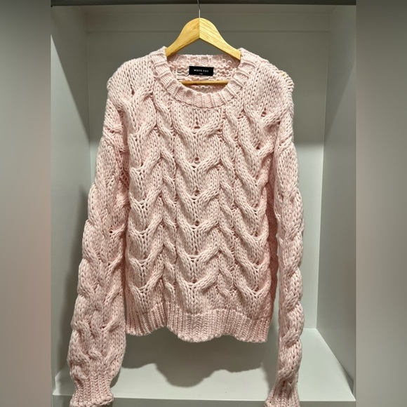 White Fox Boutique Real feelings oversized cable knit sweater baby pink S/M - Picture 5 of 10